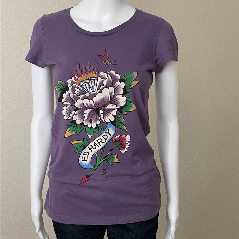 Ed Hardy Women's Tee in Rich Purple with Graphic